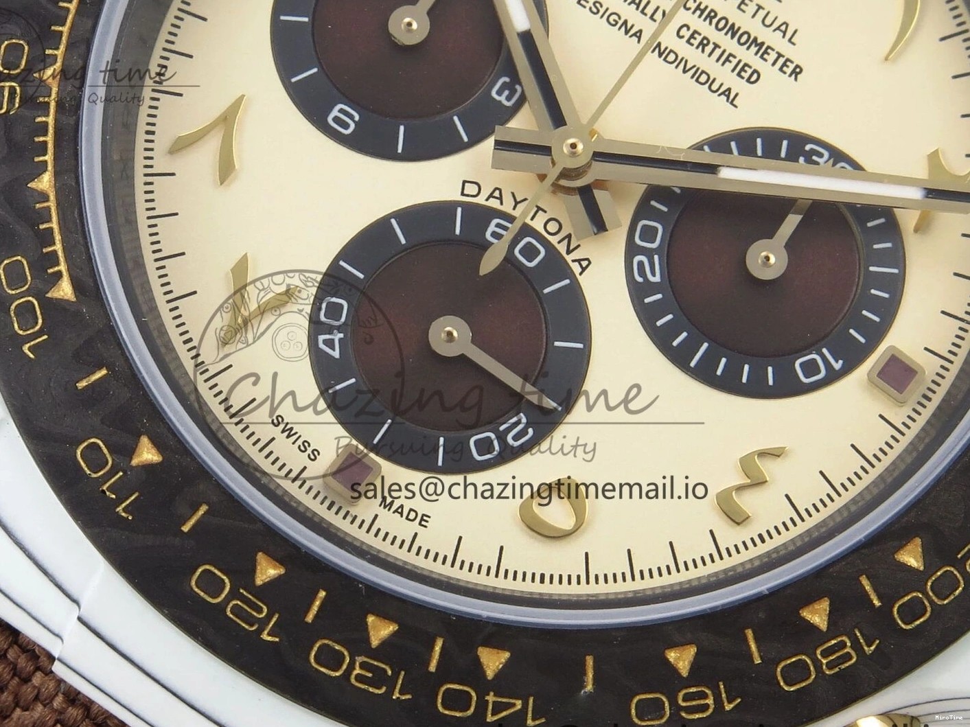 MiroTime 0118 Refined Daytona DIW “DESERT EAGLE”  White Carbon DIWF 1:1 Best Edition Cream Brown Dial on Brown Nylon Strap SH 1074